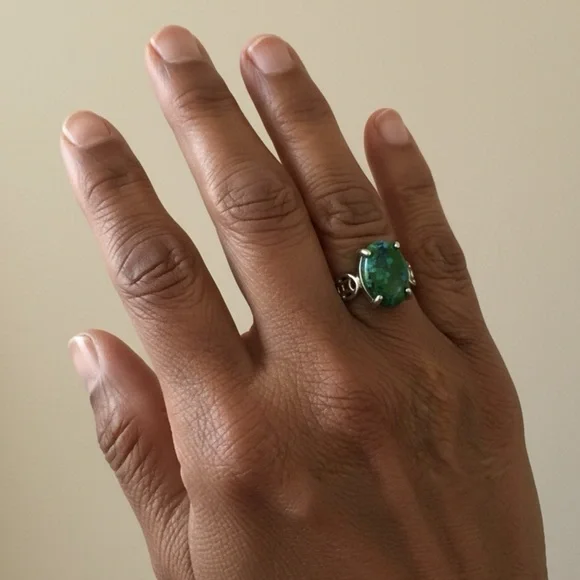 Studio Series Azurite Chrysocolla Oval Ring Silver Plated Gift Boxed - Picture 3 of 5